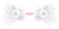 Engineering technical drawing on a white background. Rotating mechanism of round parts .Gears on a white background .